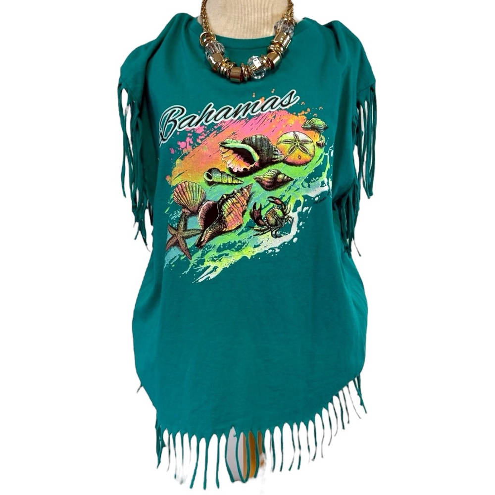 Vintage Bahamas Fringe Top - Teal